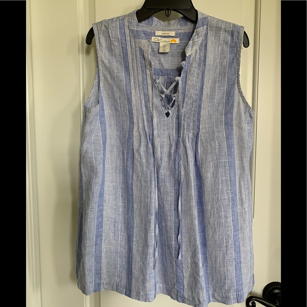 C & C California Linen Striped Sleeveless Top S